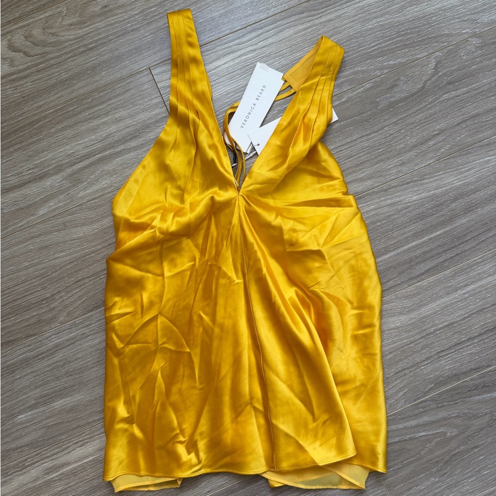 NWT Veronica Beard Stewart Silk Blend Top in Bright Sunset Yellow Sz 6